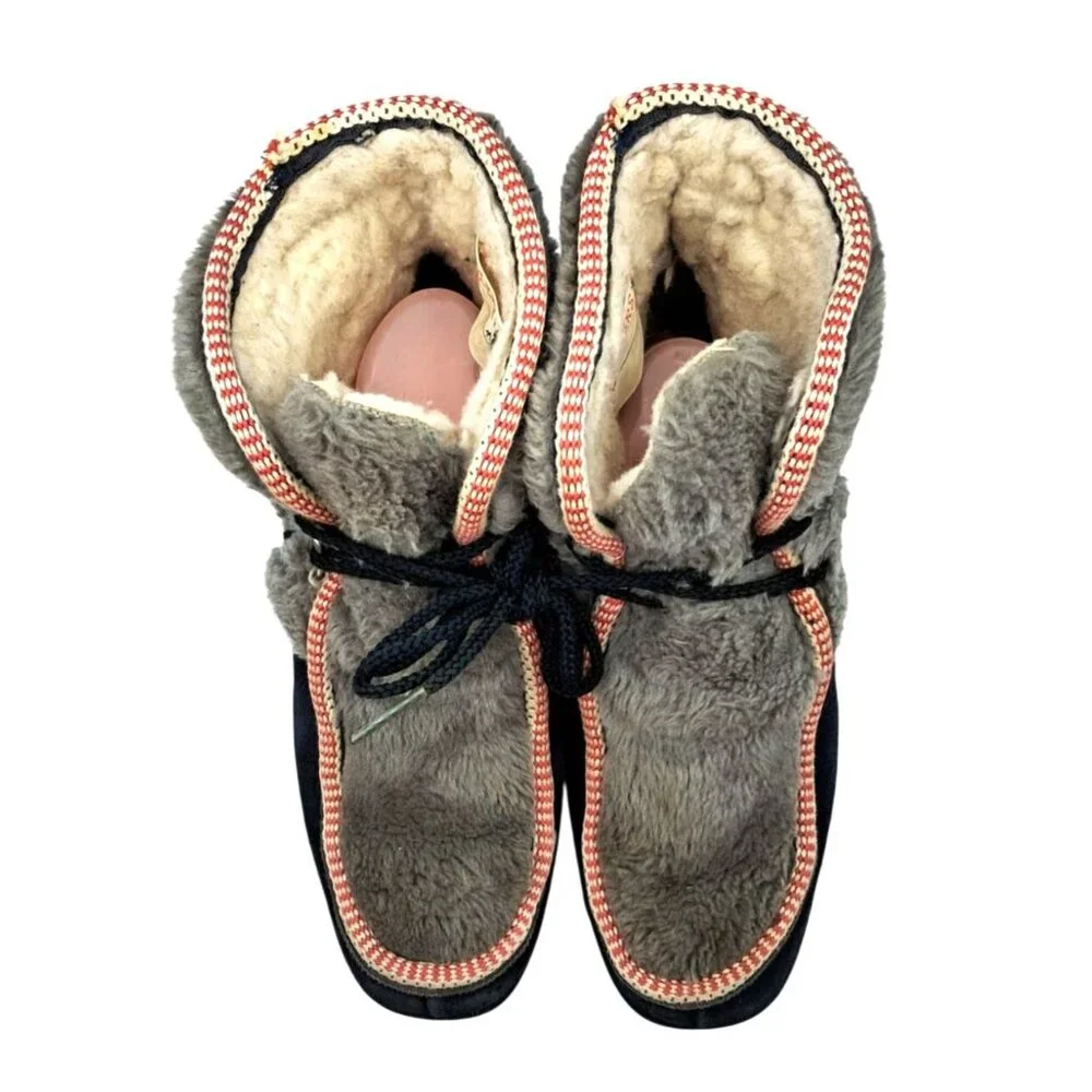 VIntage Yodelers Boots Womens Size 9 Apres Snow Winter Blue Suede Fleece Faux Fu - Picture 4 of 16